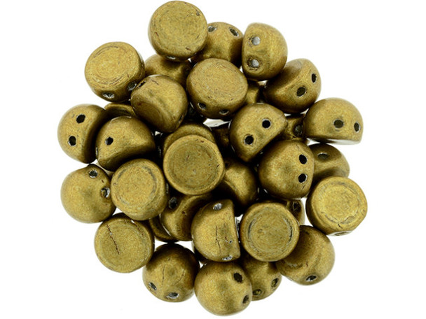 CzechMates 2-Hole 7mm ColorTrends: Saturated Metallic Spicy Mustard Cabochon Beads 2.5-Inch Tube