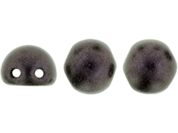 CzechMates Glass, 2-Hole Round Cabochon Beads 7mm Diameter, Metallic Dark Plum Suede