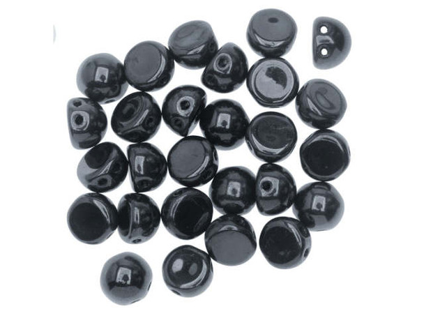 CzechMates Glass, 2-Hole Round Cabochon Beads 7mm Diameter, Hematite