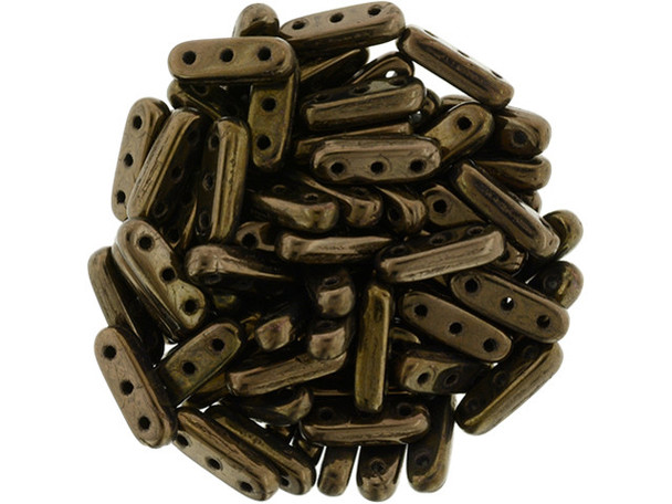 CzechMates Glass, 3-Hole Beam Beads 10x3.5mm, Dark Bronze