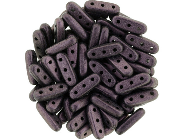 CzechMates Glass, 3-Hole Beam Beads 10x3.5mm, Metallic Pink Suede