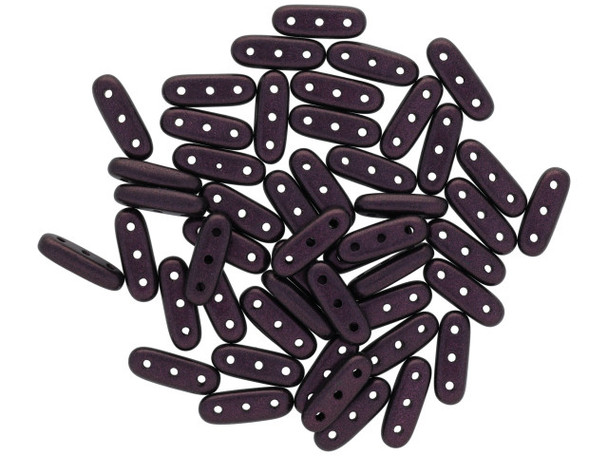 CzechMates Glass, 3-Hole Beam Beads 10x3.5mm, Metallic Dark Plum Suede