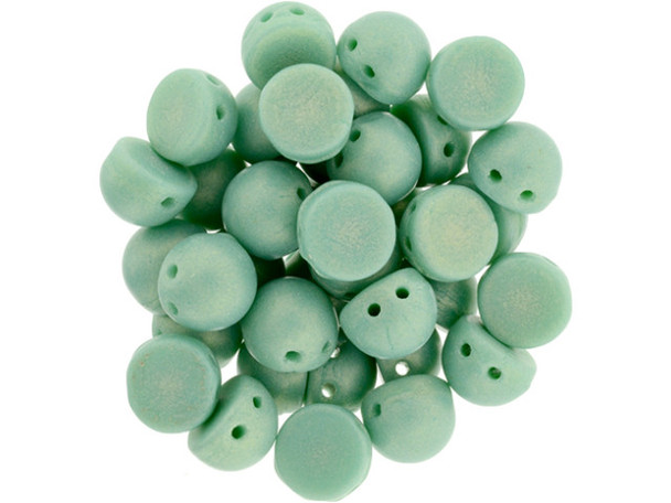 CzechMates Glass, 2-Hole Round Cabochon Beads 7mm Diameter, Sueded Gold Turquoise