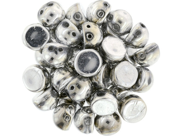 CzechMates Glass, 2-Hole Round Cabochon Beads 7mm Diameter, Silver