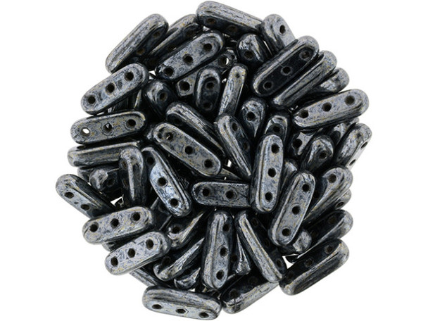 CzechMates Glass, 3-Hole Beam Beads 10x3.5mm, Hematite