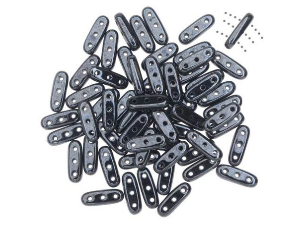 CzechMates Glass, 3-Hole Beam Beads 10x3.5mm, Hematite