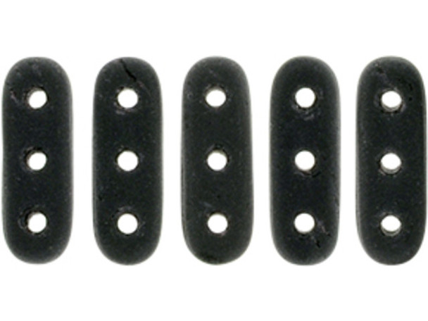 CzechMates Glass, 3-Hole Beam Beads 10x3.5mm, Matte Jet