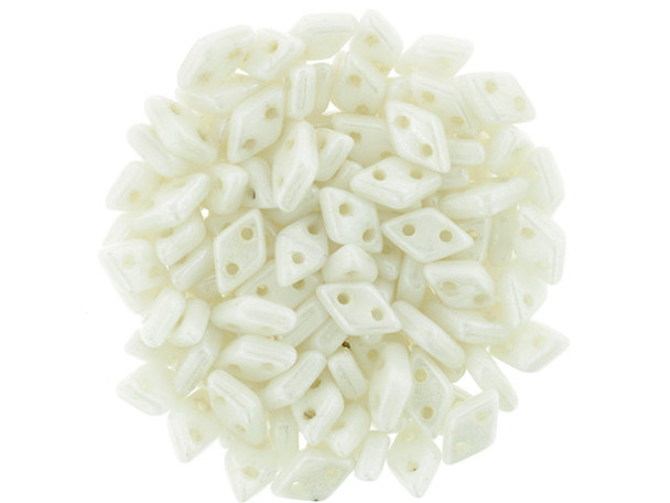 CzechMates Glass, 2-Hole Diamond Beads 4x6mm, 8 Grams, Luster Opaque White