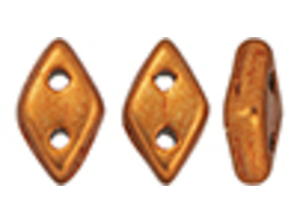 CzechMates Diamond 4 x 6mm ColorTrends Saturated Metallic Russet Orange Czech Glass 2-Hole Bead 2.5-Inch Tube