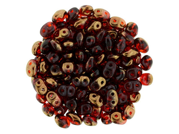 Matubo SuperDuo 2 x 5mm Bronze Luster 1/2 - Siam Ruby 2-Hole Seed Bead 2.5-Inch Tube