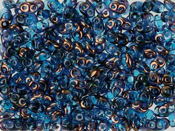 Matubo SuperDuo 2 x 5mm Aquamarine Half Bronze Luster 2-Hole Seed Bead 2.5-Inch Tube