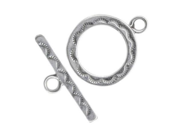   These bar and ring sets can be clasped with one hand making  them ideal for bracelets and watches.    Please note: The last few beads you put near the clasp should  be small, to make sure the bar will go all the way through  the ring (making the clasp easier to close).    Size listed is outside diameter of the ring (excluding its  loop) and the length of the bar. Price is per set, rather than per  piece.      Toggle Clasps and Bracelets    It's true! Toggles can be clasped with one hand, so they are good  for bracelets, including watch bracelets. Here's a hint to help  make sure no one loses one of your creations: When using toggle  clasps for bracelets, the bracelet must fit the customer fairly  well. If the bracelet is too loose, a short toggle bar might wiggle  itself out of its loop. Longer bars can help solve the  problem, but won't eliminate it. To size your bracelets to your  customers' wrists you might want to use a few chain links at the  end, between the clasp and the last beads. Then you can remove or  add links at the time of sale. Or if you really have a good thing  going, make 6.5", 7", and 8" versions of your best-selling patterns  and colors of bracelets.  See Related Products links (below) for similar items and additional jewelry-making supplies that are often used with this item.