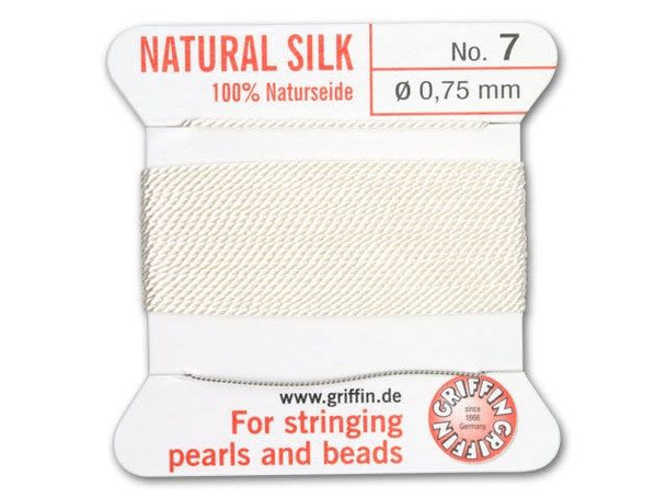 Griffin Bead Cord 100% Silk - Size 7 (0.75mm) White