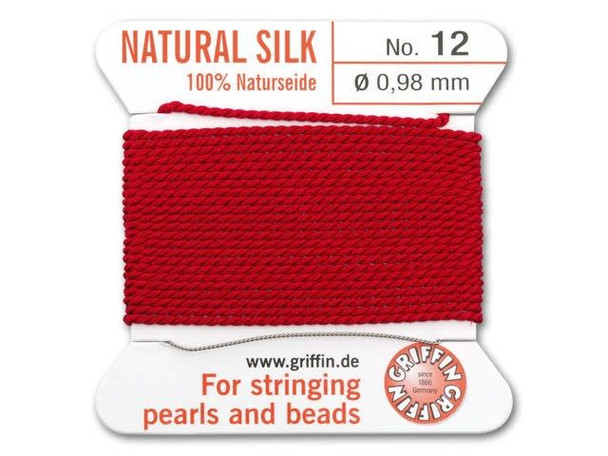 Griffin Bead Cord 100% Silk - Size 12 (0.98mm) Red