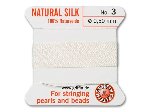 Griffin Bead Cord 100% Silk - Size 3 (0.50mm) White