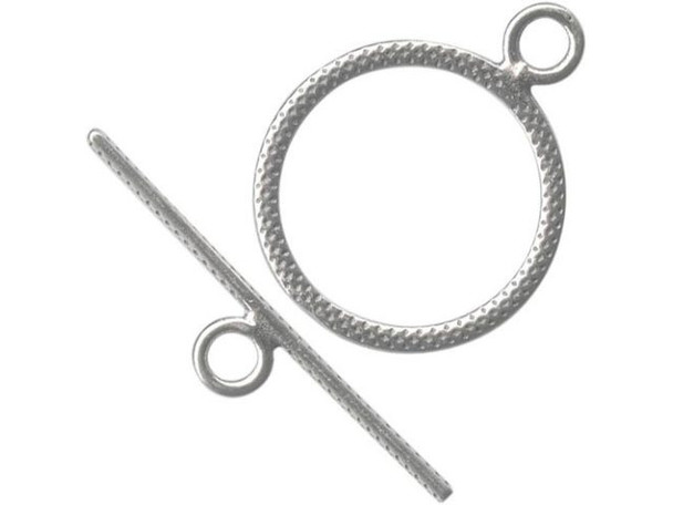   These bar and ring sets can be clasped with one hand making  them ideal for bracelets and watches.    Please note: The last few beads you put near the clasp should  be small, to make sure the bar will go all the way through  the ring (making the clasp easier to close).    Size listed is outside diameter of the ring (excluding its  loop) and the length of the bar. Price is per set, rather than per  piece.      Toggle Clasps and Bracelets    It's true! Toggles can be clasped with one hand, so they are good  for bracelets, including watch bracelets. Here's a hint to help  make sure no one loses one of your creations: When using toggle  clasps for bracelets, the bracelet must fit the customer fairly  well. If the bracelet is too loose, a short toggle bar might wiggle  itself out of its loop. Longer bars can help solve the  problem, but won't eliminate it. To size your bracelets to your  customers' wrists you might want to use a few chain links at the  end, between the clasp and the last beads. Then you can remove or  add links at the time of sale. Or if you really have a good thing  going, make 6.5", 7", and 8" versions of your best-selling patterns  and colors of bracelets.  See Related Products links (below) for similar items and additional jewelry-making supplies that are often used with this item.