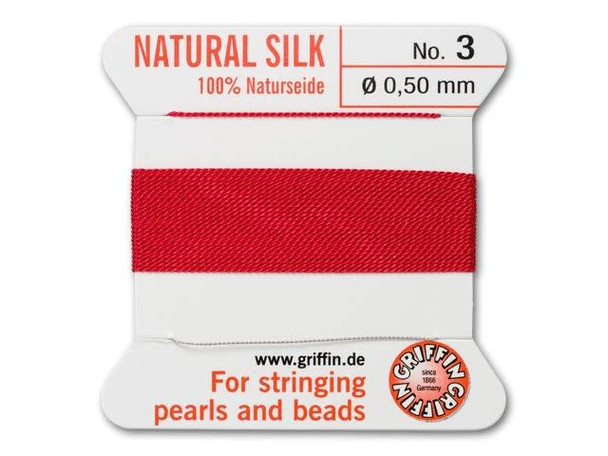 Griffin Bead Cord 100% Silk - Size 3 (0.50mm) Red