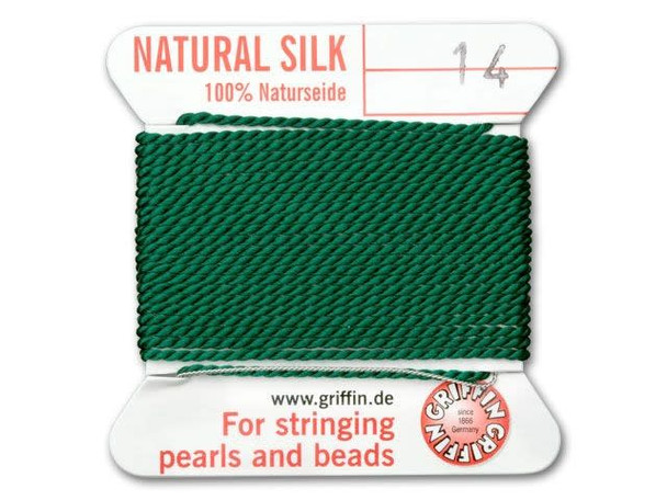 Griffin Bead Cord 100% Silk - Size 14 (1.02mm) Green