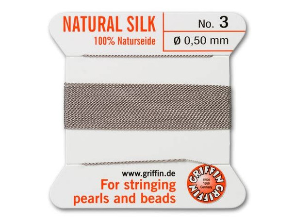 Griffin Bead Cord 100% Silk - Size 3 (0.50mm) Grey