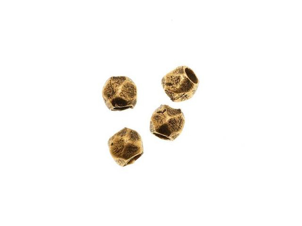 Nunn Design Antique Gold-Plated Pewter Faceted 4mm Round Bead (4 Pieces)