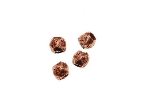 Nunn Design Antique Copper-Plated Pewter Faceted 4mm Round Bead (4 Pieces)