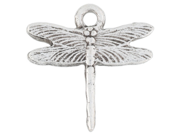 You&rsquo;ll love this small dragonfly charm from Nunn Design. This charm is shaped like a dragonfly with a detailed body and wings. There is a loop at the top of the charm, so it is easy to add it to your deigns. This charm has an antique silver color.