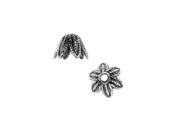 Nunn Design 6mm Antique Silver-Plated Pewter Daisy Bead Cap (4 Pieces)