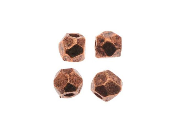 Nunn Design Antique Copper-Plated Pewter Faceted 6mm Round Bead (4 Pieces)