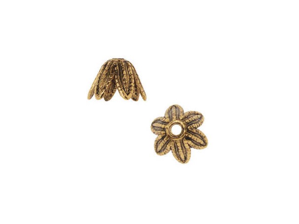 Nunn Design 6mm Antique Gold-Plated Pewter Daisy Bead Cap (4 Pieces)