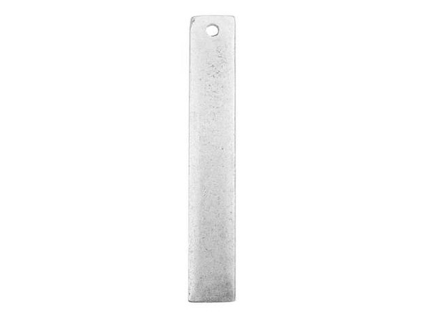 Your designs are sure to stand out with the Nunn Design antique silver-plated pewter flat long narrow tag. This thin, long rectangular pendant features a flat, smooth surface. You can decorate it with Flatbacks, epoxy clay or other mixed media elements. You can even stamp the surface for a customized look. A stringing hole is drilled through the top, so you can easily add it to designs. Use it as a focal in a necklace or add it to eye-catching earring designs. It features a versatile silver shine. Hole Size 1mm/18 gauge, Length 44.5mm, Width 7.5mm