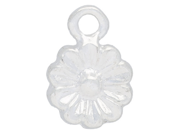 Bring floral style to your designs with this itsy aster flower charm from Nunn Design. This charm is shaped like a flower with petals radiating from its center. The edges of the petals and the center of the flower is raised. This charm has a bright silver shine.