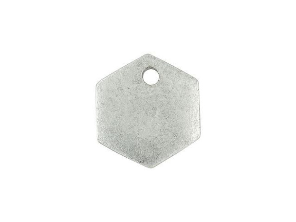 Create a cool accent with this Nunn Design flat tag. This small tag takes on a geometric hexagon shape with six sides. A hole is punched through the top, so you can easily add it to designs. It makes an adorable touch on any jewelry design. You can use this tag as-is or personalize it with a stamped initial.