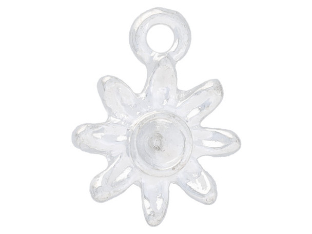 Add a flowery touch to your designs with this tiny bezel daisy charm from Nunn Design. This charm features a daisy shape with a round bezel in the center. This bezel has a 3mm diameter and works well with 24pp size chatons. There is a loop at the top of the charm which makes it easy to add to your designs. This charm features a versatile silver shine. Bezel Dimensions: Inner Diameter 3mm