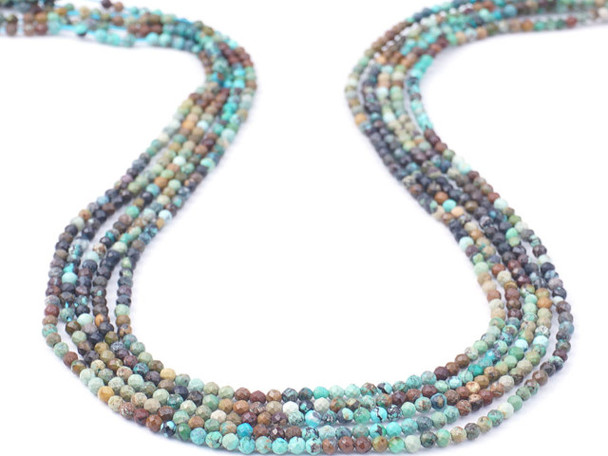 Dakota Stones Hubei Turquoise 2mm Microfaceted Round Blue/Brown/Green/Black Banded - Limited Editions - 15-Inch Bead Strand