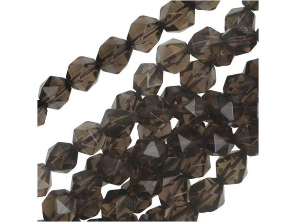 Get lost in the dark look of these Dakota Stones beads. These smoky quartz beads feature a round shape with a star cut filled with triangular facets. You'll love showcasing these beads in matching necklace and bracelet sets. Smoky quartz is named after its smoky color, which is caused by Gamma rays. Flat panes of smoky quartz were used to make sunglasses in China in the 12th century. Metaphysical Properties: Smoky quartz is nature's stone of endurance. If you need an extra boost, carry a smoky quartz gemstone with you. It is said to enhance organizational skills and is good to have around in the workplace or home office.Because gemstones are natural materials, appearances may vary from piece to piece.