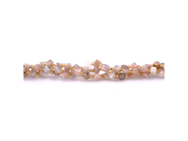 Dakota Stones Golden Rainbow Moonstone 4 x 6mm Table Cut Cube Corner Drilled 15-16" Bead Strand