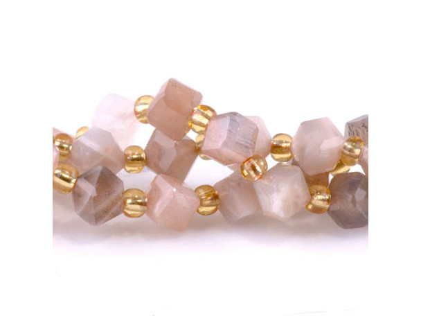 Dakota Stones Golden Rainbow Moonstone 4 x 6mm Table Cut Cube Corner Drilled 15-16" Bead Strand