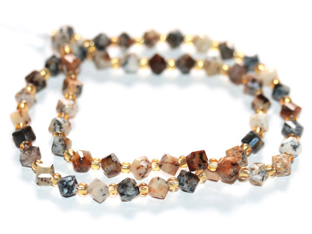 Dakota Stones Dedritic Opal 4 x 6mm Table Cut Cube Corner Drilled 15-16" Bead Strand