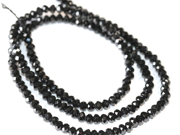 Dakota Stones Black Spinel 3mm Diamond Faceted Rondelle 15-16 Inch 16-Inch Bead Strand