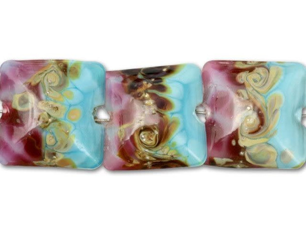 Turquoise and Amethyst with Beige Square Pillow Beads (7pcs)