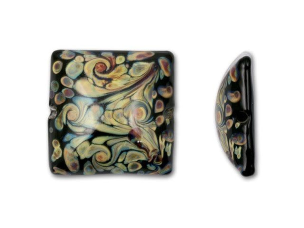 The intense detail and craftsmanship of this artisan lampwork bead makes it a perfect focal piece for your jewelry designs. Each bead is handcrafted in the USA using Murano and German glass. This square bead features swirling patterns on a black background, for a mesmerizing display of style. Use this bead as the focal point in a bracelet, or try it in bead embroidery.This item is handmade, so appearances may vary. Length 26mm, Width 26mm
