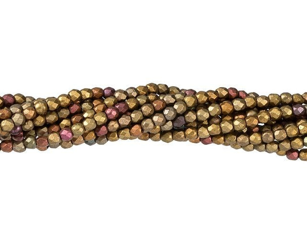 Fire-Polish 2mm : Matte - Metallic Gold Copper Iris (50pcs)