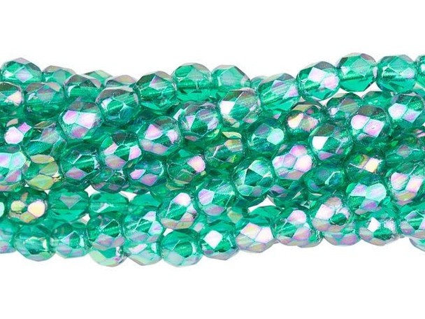 Fire-Polish 4mm : Luster Iris - Emerald (50pcs)