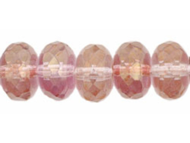 Gem-Cut Fire-Polish Rondelle 11 x 7mmmm : Luster - Transparent Topaz/Pink (25pcs)