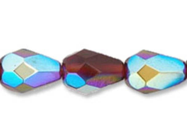 Fire-Polish 7 x 5mm - Teardrop : Ruby AB (25pcs)