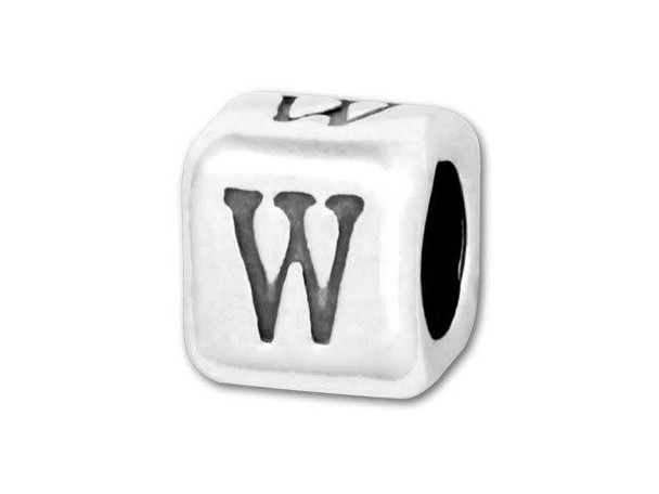 This quality sterling silver alphabet bead features the letter W printed on four sides. Made in the USA, this 4.5mm alphabet bead has a 3mm hole and is wonderful for beaded baby name bracelets, jewelry made with silver charms, and graduation jewelry and other items commemorating special events. This alphabet bead is among the finest quality you will find anywhere. The brilliant silver shine will complement any color palette.