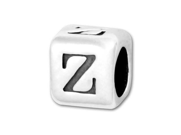 This quality sterling silver alphabet bead features the letter Z printed on four sides. Made in the USA, this 4.5mm alphabet bead has a 3mm hole and is wonderful for beaded baby name bracelets, jewelry made with silver charms, and graduation jewelry and other items commemorating special events. This alphabet bead is among the finest quality you will find anywhere. The brilliant silver shine will complement any color palette.