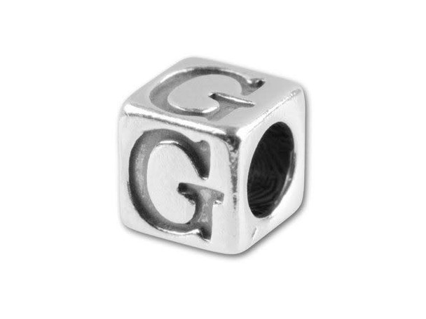 Spell out your name and favorite phrases with this sterling silver 5.6mm alphabet bead featuring the letter G. This alphabet bead allows you to completely personalize all of your jewelry designs and the bright sterling silver ensures they will look and feel high-quality. The letter appears on four sides of the bead, so it's sure to be visible at all times. Whether you're spelling grandma, Gail or Germany, this is the bead you need.