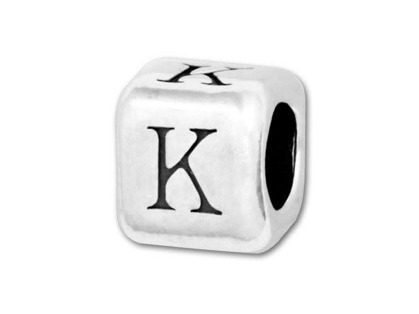 Sterling Silver 4.5mm Rounded Alphabet Bead - K Sterling Silver 4.5mm Rounded Alphabet Bead - K