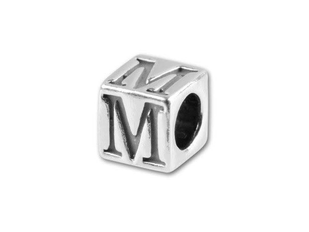 This quality sterling silver alphabet bead features the letter M engraved into four sides. Made in the USA, this 4.5mm alphabet bead features a wonderful cube shape that will stand out in your designs. You can use the wide stringing hole with thicker stringing materials, too. 